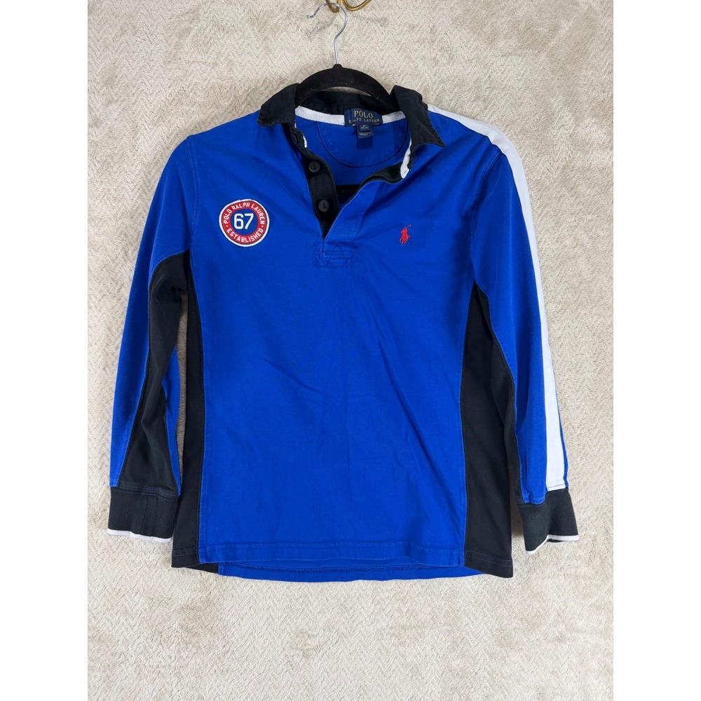 Polo Ralph Lauren Boys Blue Rugby Shirt Long Sleeve 67 Patch Size M 10-12